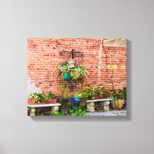 Lienzo Pared de ladrillo 6090 con plantas (Anverso)