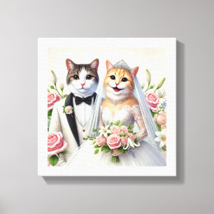 Lienzo Pareja Boda gata siamesa