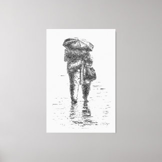 Lienzo Pareja caminando bajo la lluvia