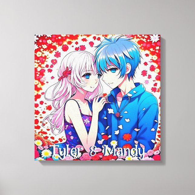 Lienzo Pareja de Anime Personalizada con Flores (Anverso)
