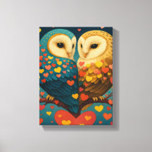 Pareja de búho con Ilustracion romántico cardíaco
