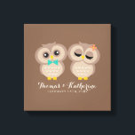 Lienzo Pareja De Búho Cute<br><div class="desc">Adorable ilustracion de dos búhos. Personalízalo con tus nombres y fecha de boda por un lindo keepsake.</div>