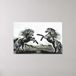Lienzo Pareja de caballos en blanco y negro