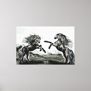Lienzo Pareja de caballos en blanco y negro