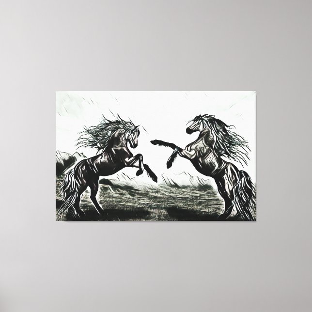 Lienzo Pareja de caballos en blanco y negro (Anverso)
