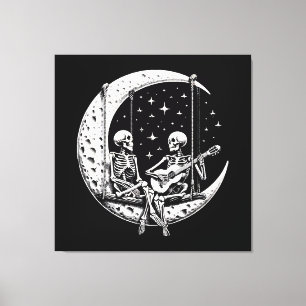 Lienzo Pareja de esqueletos guitarra lunar