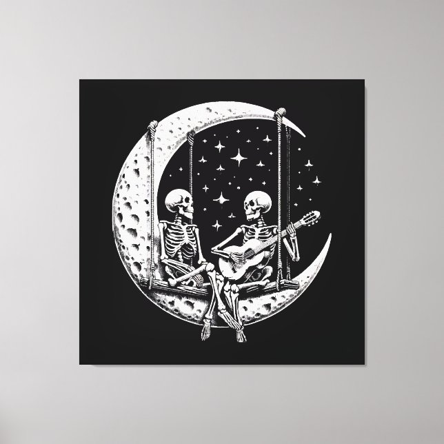 Lienzo Pareja de esqueletos guitarra lunar (Anverso)