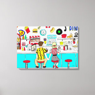 Lienzo Pareja de los años 1950 sosteniendo manos en la ce