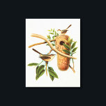 Lienzo Pareja de pájaro en nido posada en una rama<br><div class="desc">Esta impresión de arte decorativa muestra a una pareja de aves preparando su nido. El ilustracion transmite una sensación de unión y armonía,  mientras que los suaves colores verde pastel,  beige y marrón crean un agradable ambiente de calma. Elija este diseño para cualquier producto de decoración rústica.</div>