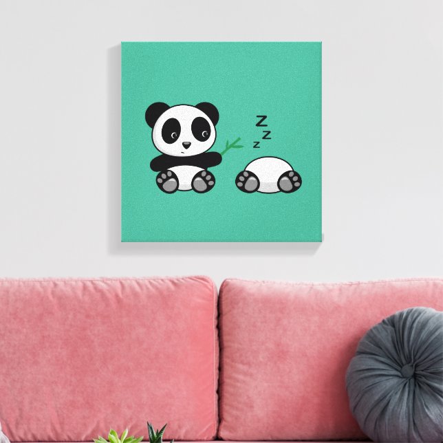 Lienzo Pareja de pequeños pandas banales en verde (Insitu (Sala de estar))