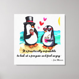 Lienzo Pareja de pingüino divertida, animales enamorados