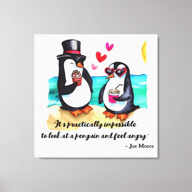 Lienzo Pareja de pingüino divertida, animales enamorados (Anverso)