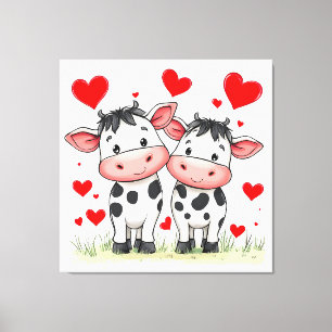 Lienzo Pareja de vacas de dibujos animados enamoradas