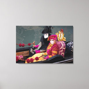 Lienzo Pareja En Gondola En Carnaval, Venecia