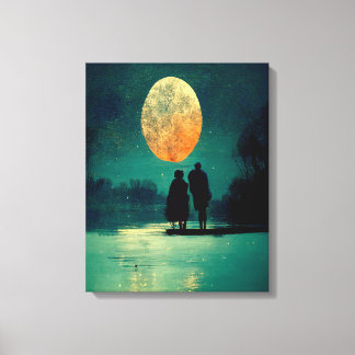 Lienzo Pareja nocturna lluviosa en el bosque