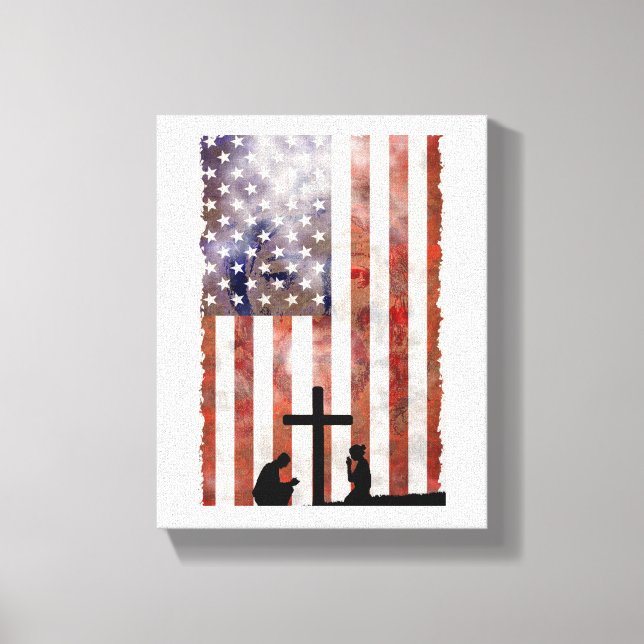 Lienzo Pareja rezando en la cruz. Bandera, fondo Jesús (Anverso)