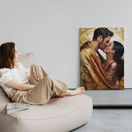 Lienzo Pareja romántica en brillantes tonos de oro ❤️