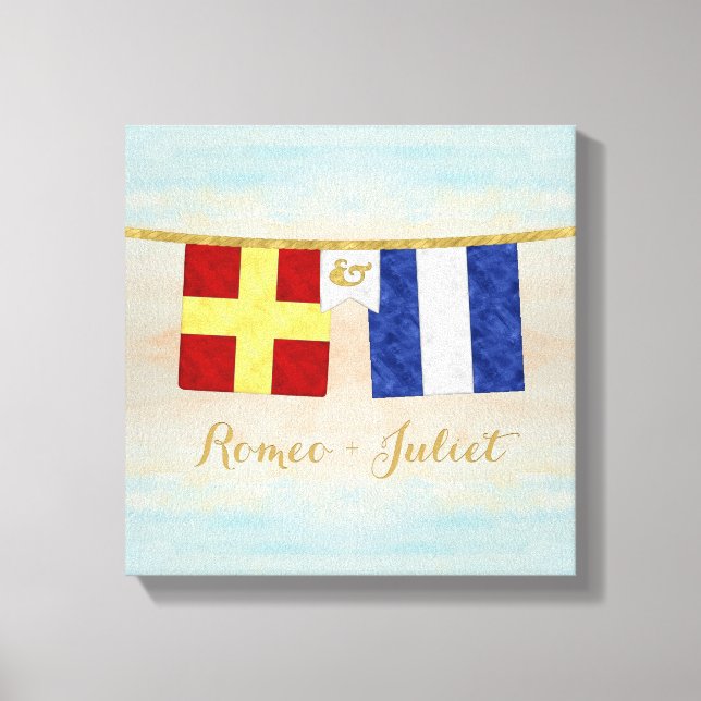 Lienzo Parejas acuarelas Banderas de señalización marítim (Anverso)