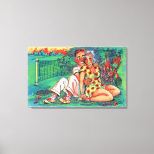 Lienzo Pares del dibujo animado con el engranaje del