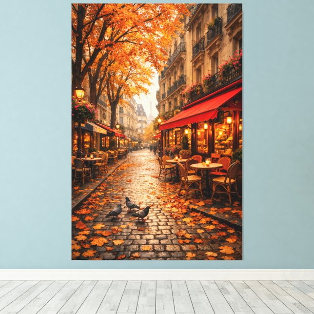 Lienzo Paris Autumn Café Street – Warm Fall Canvas Art (Insitu (piso de madera))