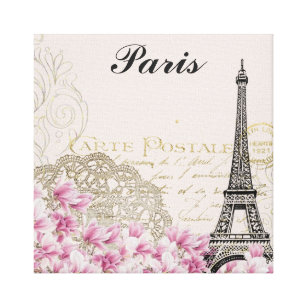 Lienzo París Francia Torre Eiffel Flores rosas antiguas
