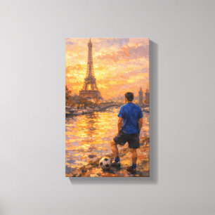 Lienzo París y la Torre Eiffel al atardecer y un fútbol