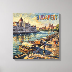 Lienzo Parlamento de Budapest Orilla del Danubio Estirado