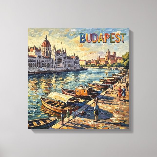 Lienzo Parlamento de Budapest Orilla del Danubio Estirado (Anverso)