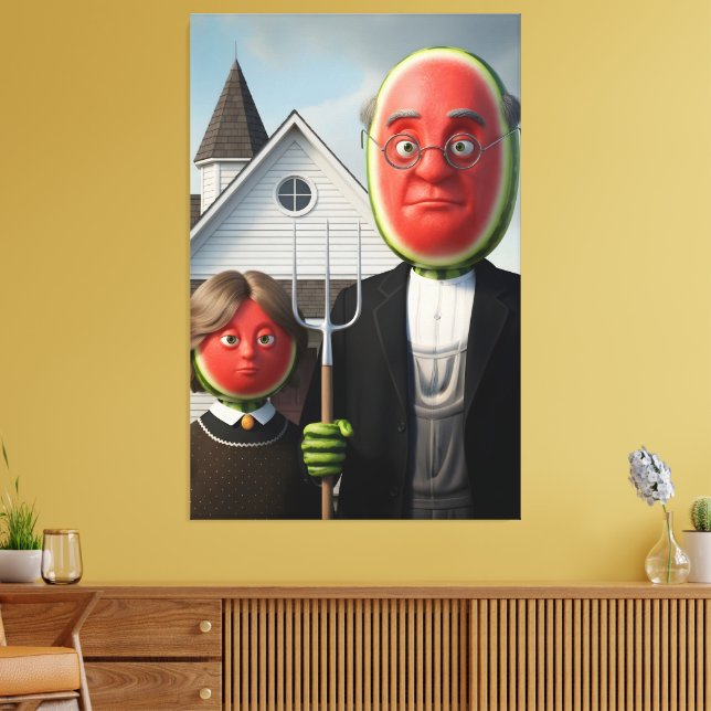 Lienzo Parodia de American Gothic con tema de sandía (Insitu (Sala de estar))