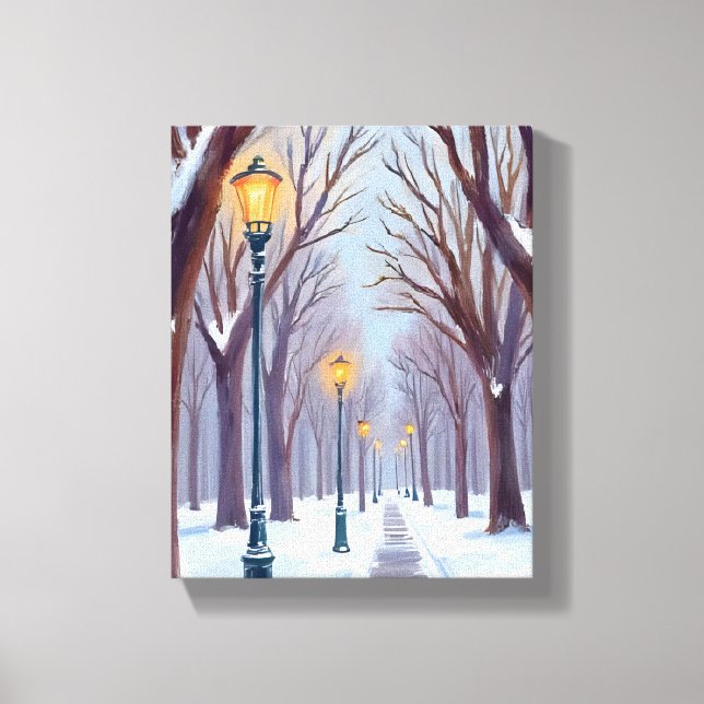 Lienzo Parque de farolas de invierno nieve Ciudad Acuarel (Anverso)
