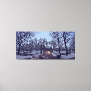 Lienzo Parque de la ciudad nevada de invierno por la noch