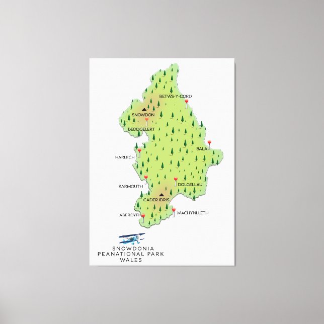 Lienzo Parque nacional Snowdonia, Mapa de Gales (Anverso)