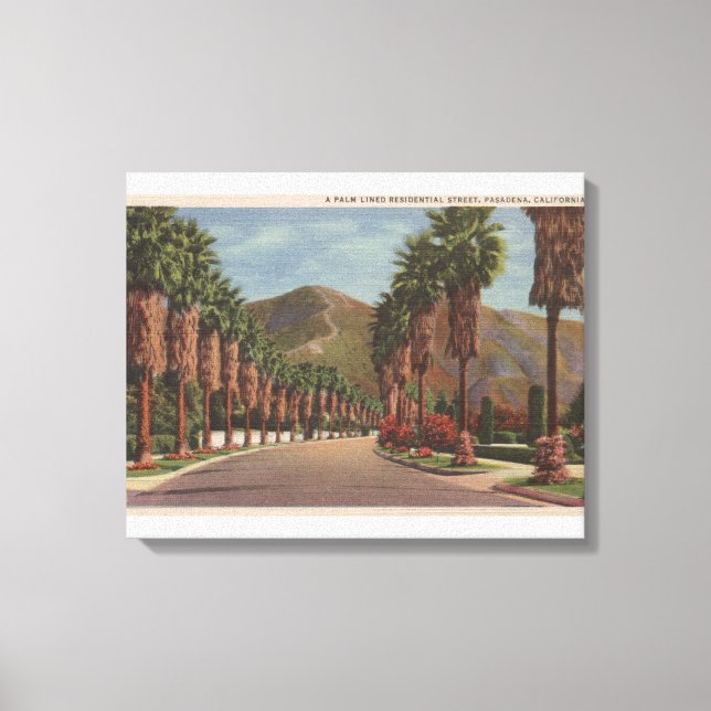 Lienzo Pasadena, CA - Escena y palmas de la calle residen (Anverso)