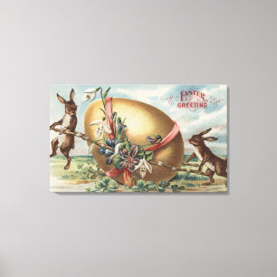 Lienzo Pascua GreetingsRabbits por un huevo adornado