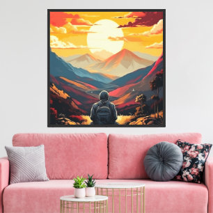 Lienzo Paseante de Montaña en el Atardecer Paisaje de Nat