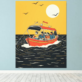 Lienzo Paseo en Barco al Atardecer – Retro Minimalista