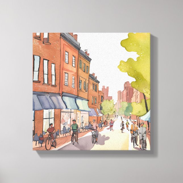 Lienzo Paseo en bicicleta de Boston | Mamáes de acuarela  (Anverso)