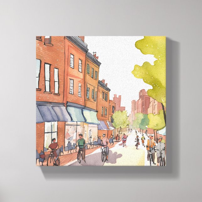 Lienzo Paseo en bicicleta de Boston | Mamáes de acuarela  (Anverso)