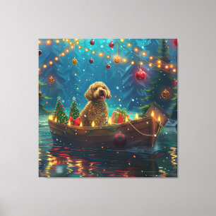 Lienzo Paseo Festivo de Navidad de Goldendoodle