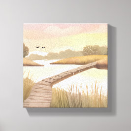 Lienzo Paseo marítimo de la bahía | Pintura en acuarela c