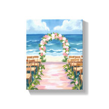 Pasillo de boda en la playa con acuarela floral
