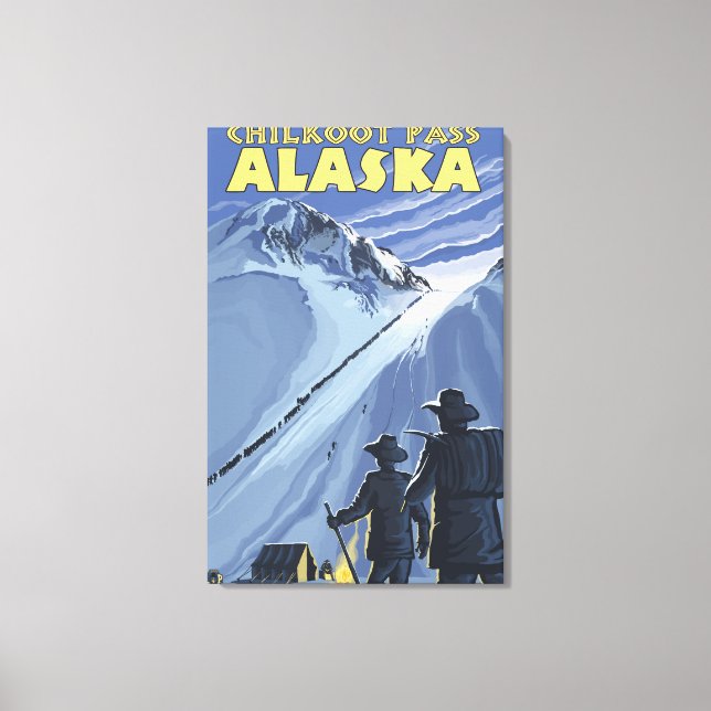 Lienzo Paso Chilkoot, mineros de oro de Alaska (Anverso)