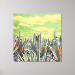Lienzo Pastel Agave Cactus contra el cielo nublado