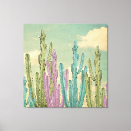 Lienzo Pastel Cactus contra el cielo nublado