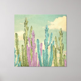 Lienzo Pastel Cactus contra el cielo nublado