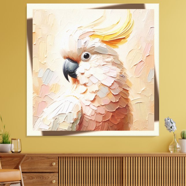 Lienzo Pastel Cockatoo Impasto Canvas Art – Modern Bird  (Insitu (Sala de estar))
