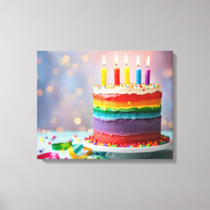 Lienzo Pastel de cumpleaños arcoiris