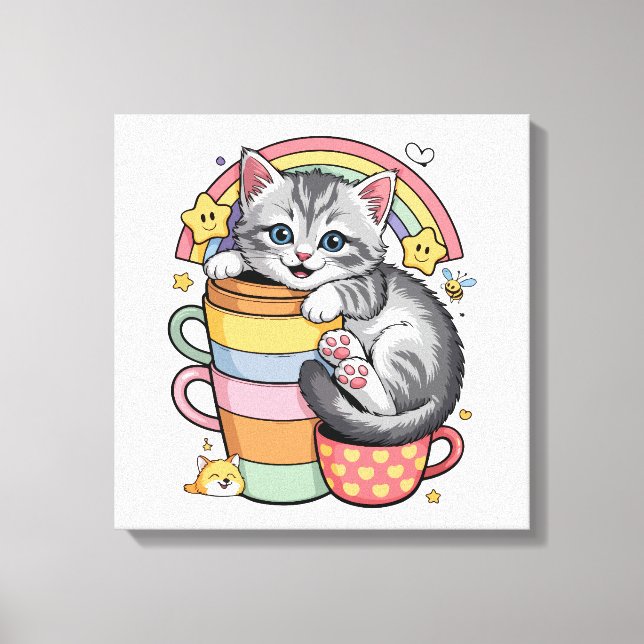 Lienzo Pastel Paws & Rainbow Sips (Anverso)