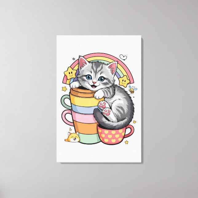 Lienzo Pastel Paws & Rainbow Sips (Anverso)