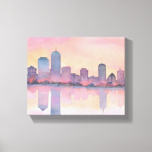 Lienzo Pastel Sunset Cityscape | Acuarela del Skyline de  (Anverso)